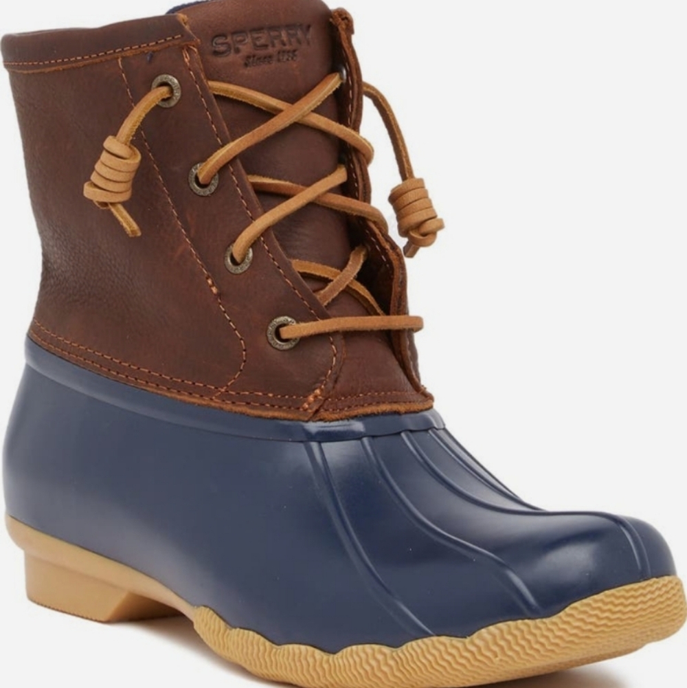 SPERRY Saltwater Duck Boots Tan and Navy Waterproof Size 6.5 NWT